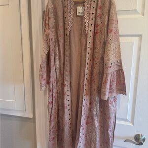 Free People Pink Floral Lace Cape duster kimono
